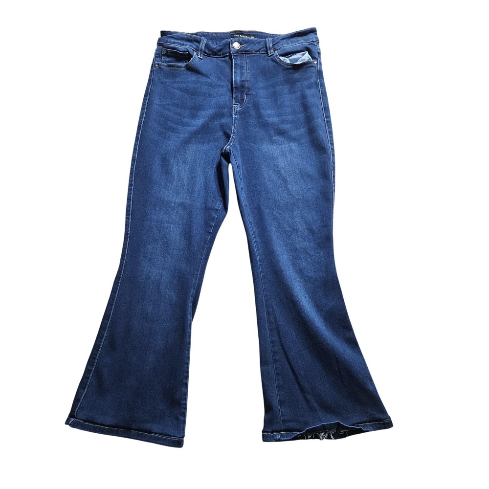 Flying Banana Jeans Womens 14‎ Blue Flare Stretch Distressed Denim Medium Wash